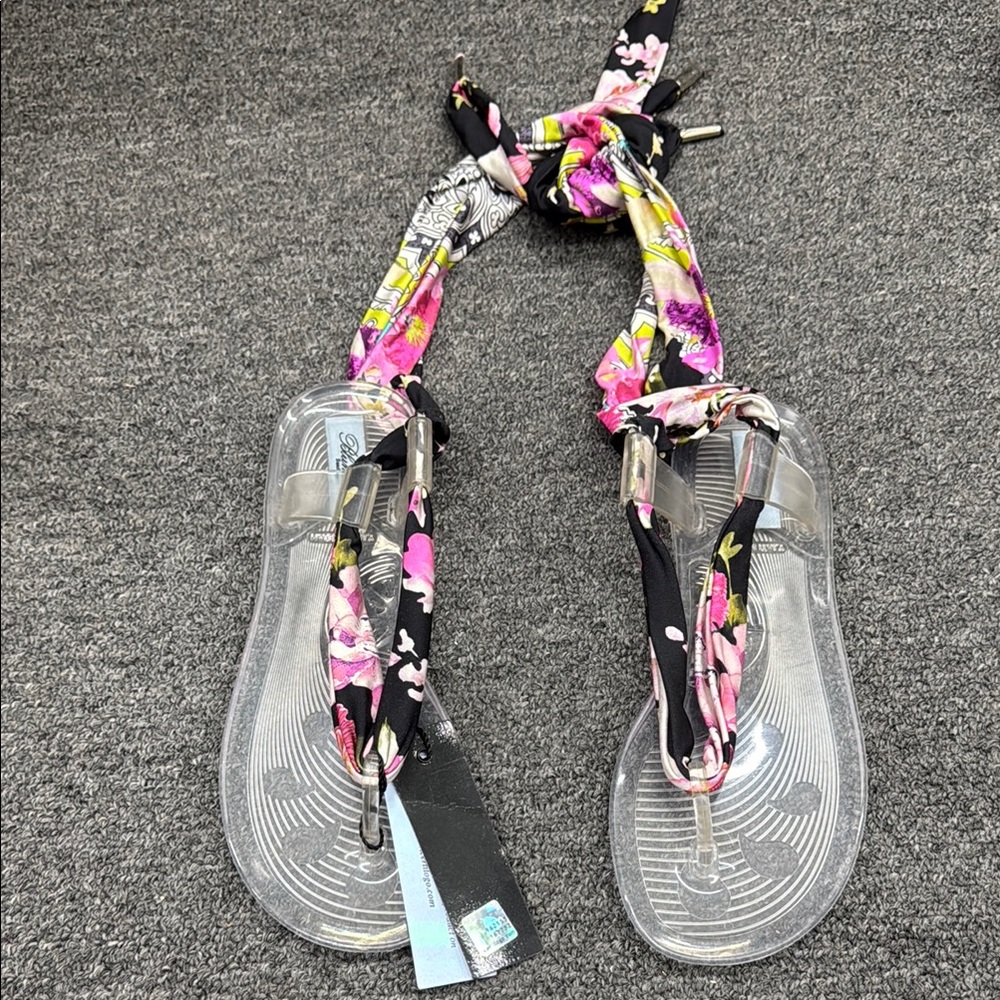 Blumarine Colorful Floral lace up Sandals with Clear Soles